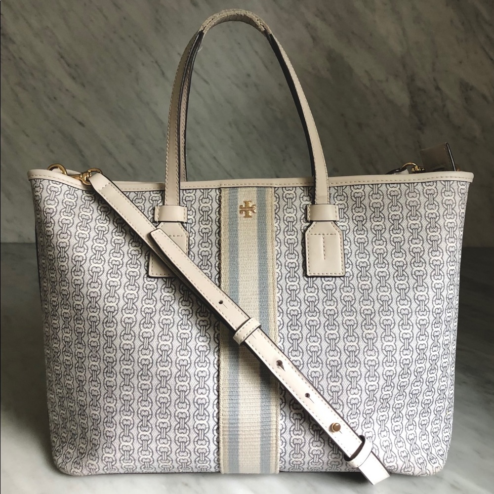 Tory Burch Gemini Link Small Canvas Zip Top Tote